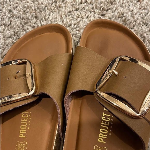 Project Cloud Brown Slide Sandals with Gold Buckle - Picture 3 of 4